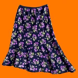 90's 00's vintage floral cherry print satin y2k asymmetrical skirt SMALL hype